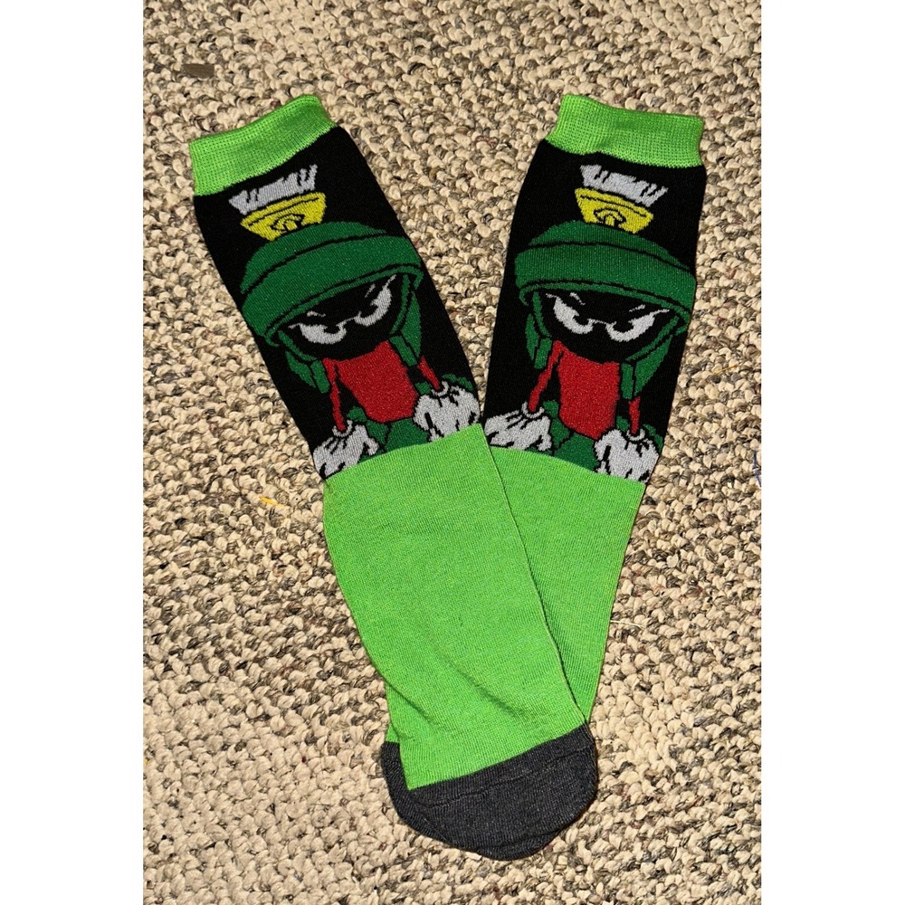 Looney‎ Tunes Marvin the Martian Mens Crew Socks Green Black Size 9-12